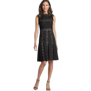 NWT TADASHI SHOJI BLACK KNIT LACE PANEL COCKTAIL DRESS SIZE XS